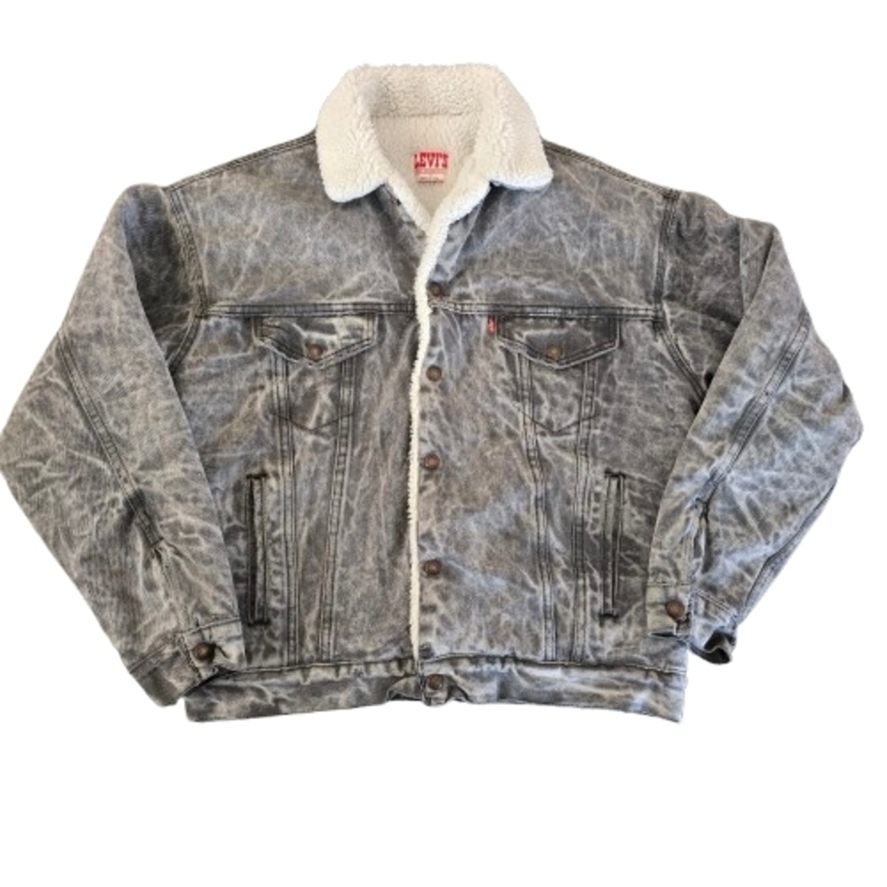 Vintage Levi's Black Denim Acid Wash Trucker Jacket  Sherpa Lining